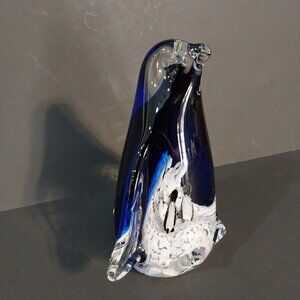 Penguin Paperweight Art Glass Baby Penguins Inside Blue